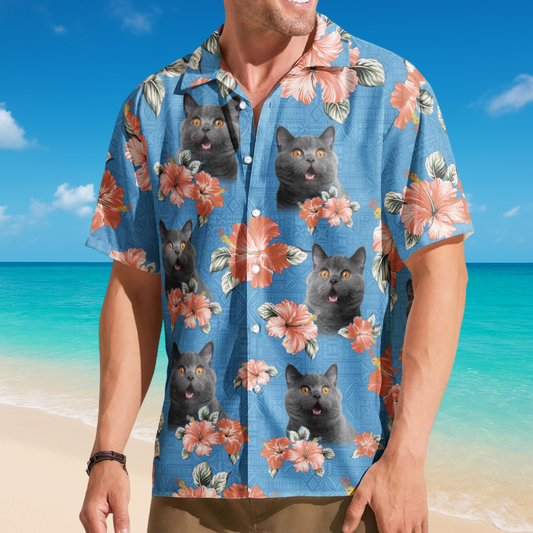 Cat Custom Photo Tropical Hibiscus Aloha - Hawaiian Shirts