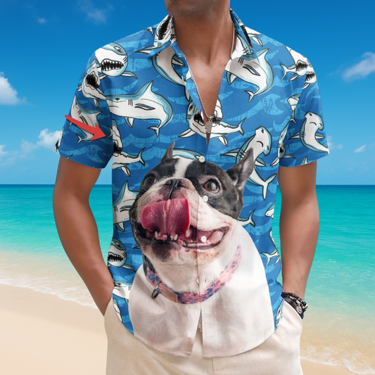 Customize Big Funny Photo With Sharks Pattern - Custom Photo Hawaiian Shirts