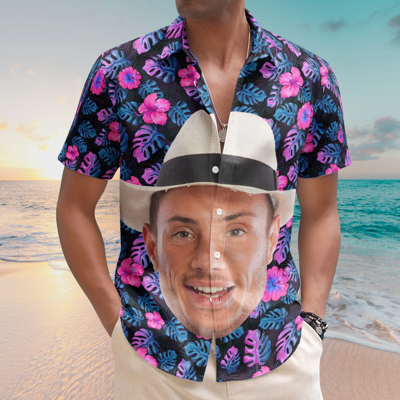 Custom Big Face Funny Photo Tropical Hawaii - Custom Photo Hawaiian Shirts