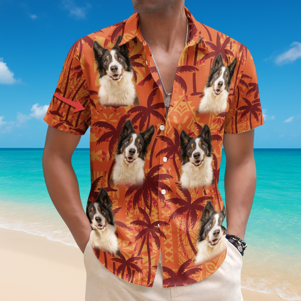Custom Pet Funny Photo With Tropical Palm Trees - Custom Photo Hawaiian Shirts