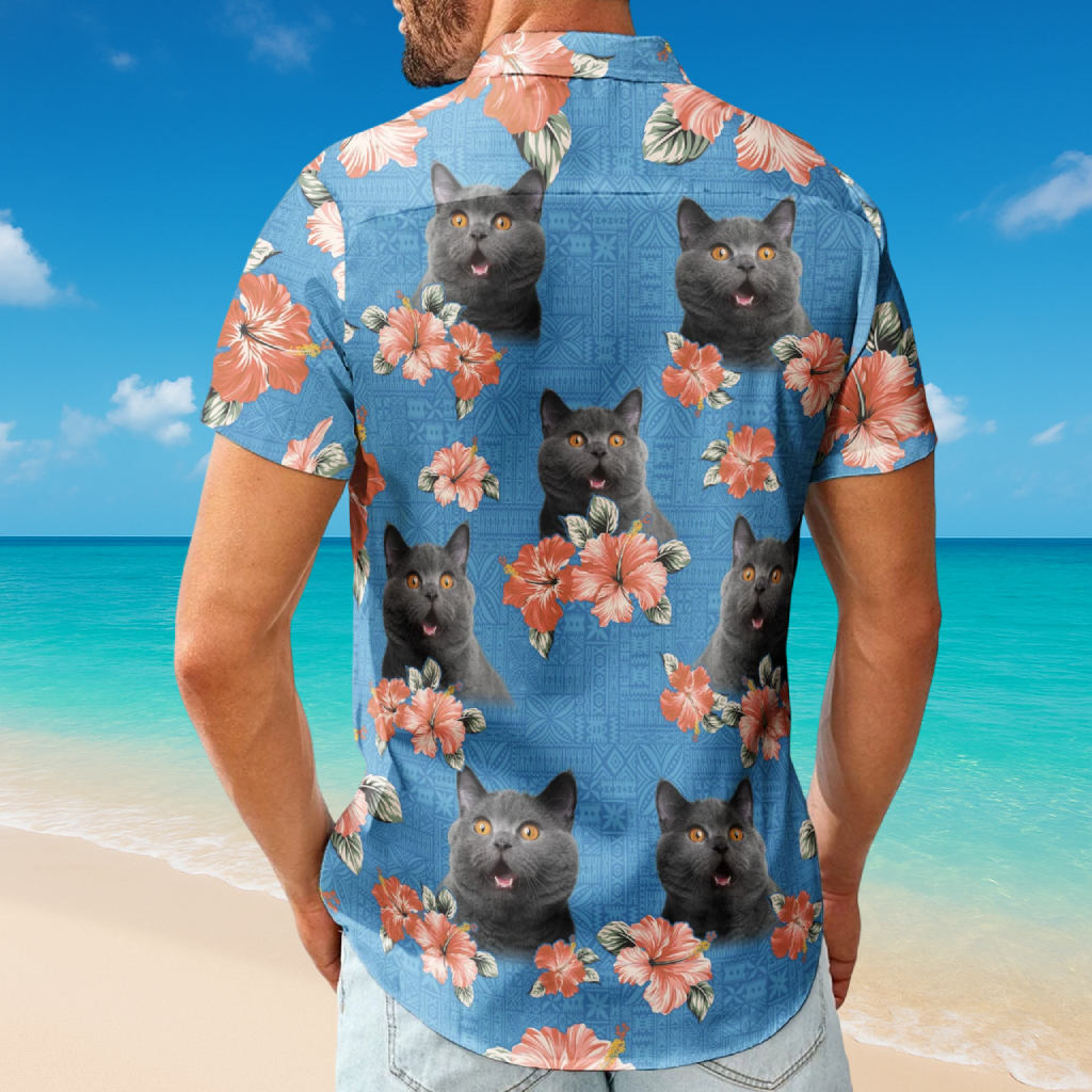 Cat Custom Photo Tropical Hibiscus Aloha - Hawaiian Shirts
