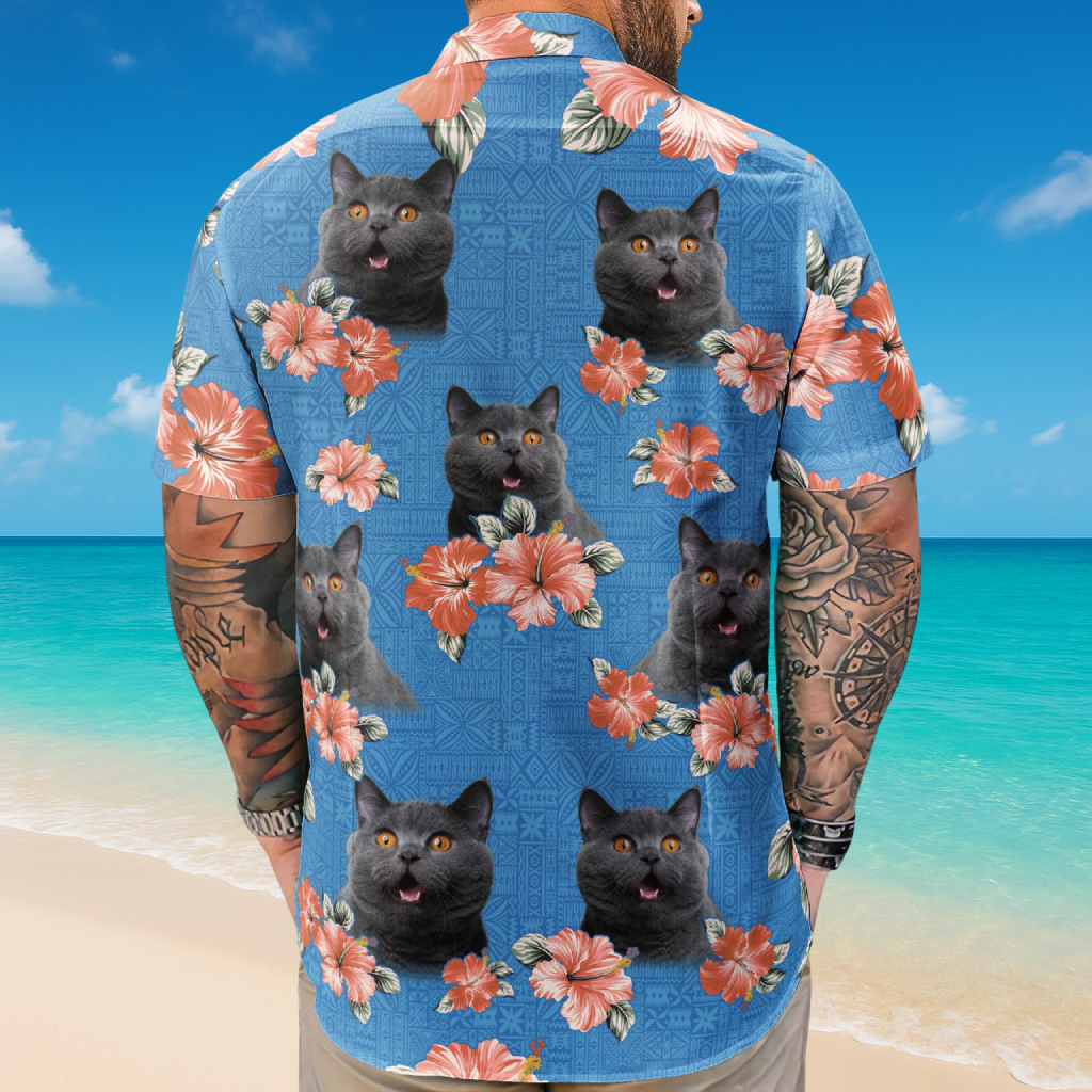 Cat Custom Photo Tropical Hibiscus Aloha - Hawaiian Shirts