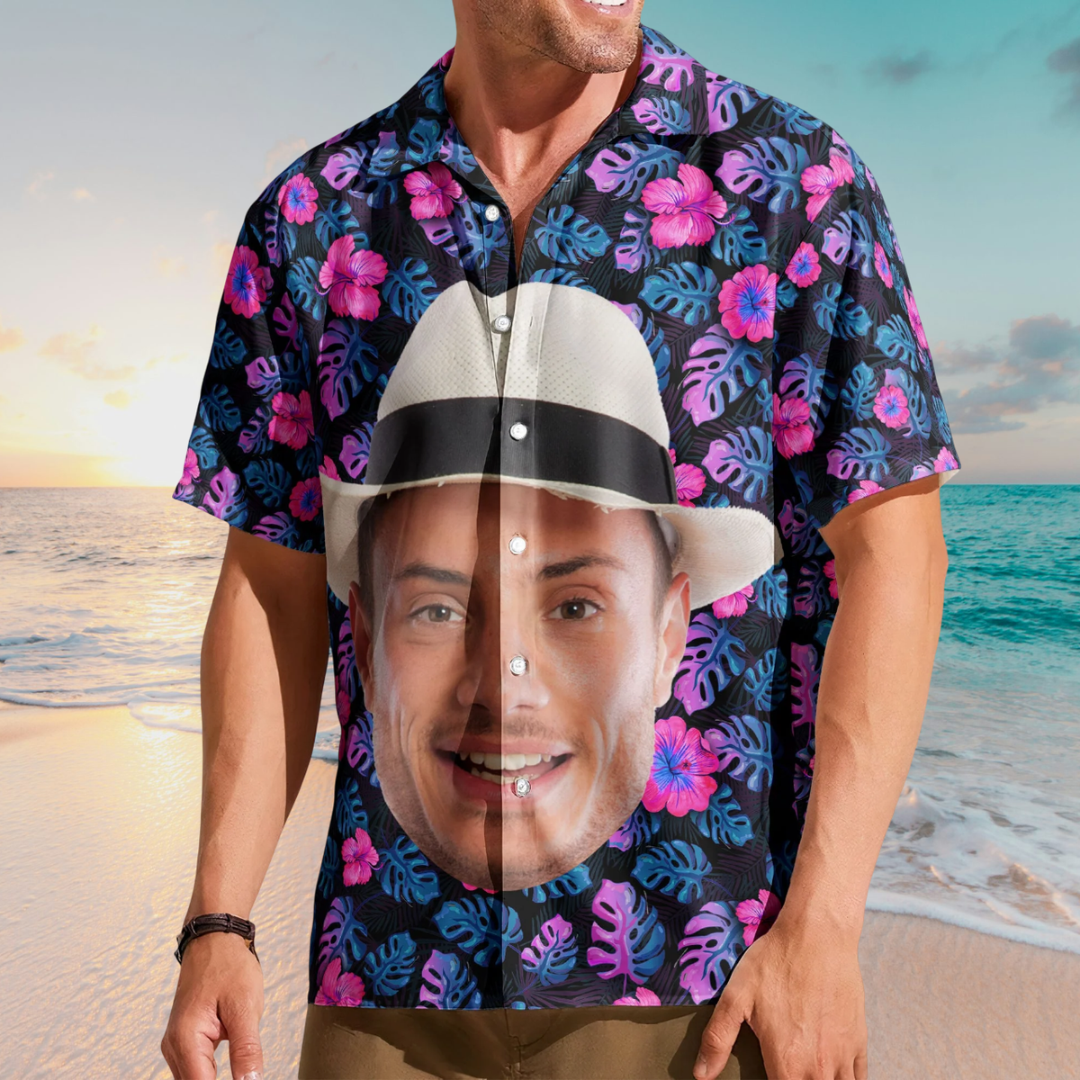 Custom Big Face Funny Photo Tropical Hawaii - Custom Photo Hawaiian Shirts