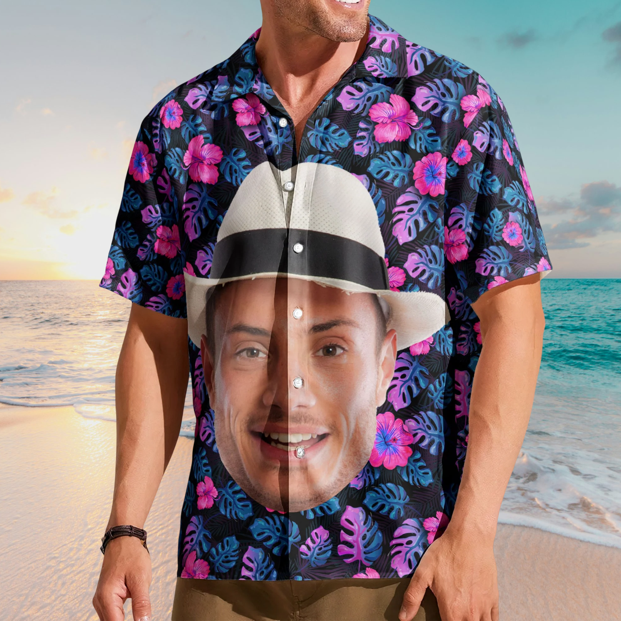 Custom Big Face Funny Photo Tropical Hawaii - Custom Photo Hawaiian Shirts