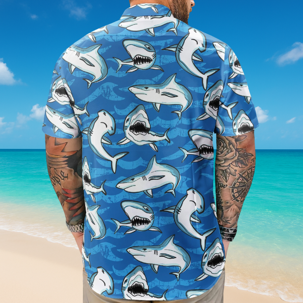 Customize Big Funny Photo With Sharks Pattern - Custom Photo Hawaiian Shirts
