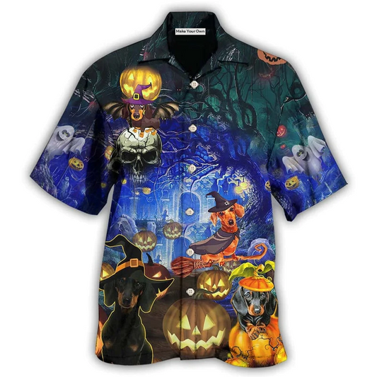 Hawaiian Shirt / Adults / S Halloween Dachshund And Dogs - Hawaiian Shirt - Reefox