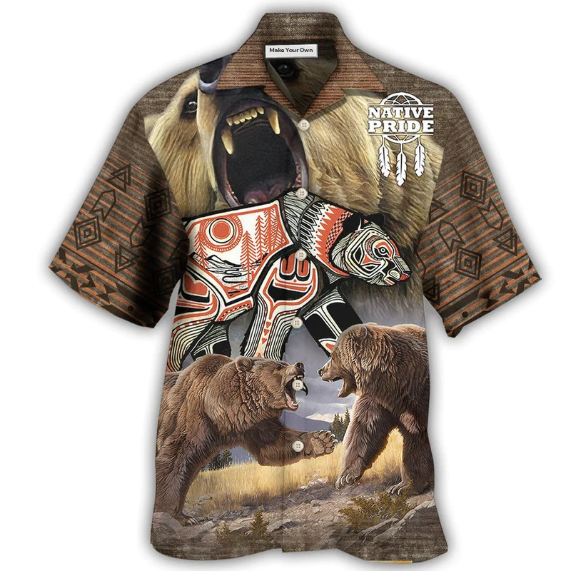 Hawaiian Shirt / Adults / S Native Style Love Peace Bear - Hawaiian Shirt - Reefox