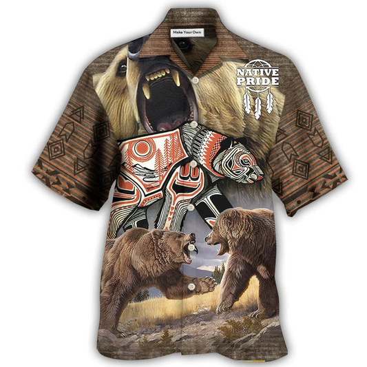 Hawaiian Shirt / Adults / S Native Style Love Peace Bear - Hawaiian Shirt - Reefox