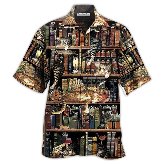 Hawaiian Shirt / Adults / S Book And Cat Sleep - Hawaiian Shirt - Reefox