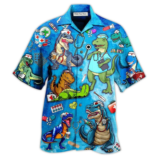 Hawaiian Shirt / Adults / S Dinosaur The Nice Nurse Is On Vacation - Hawaiian Shirt - Reefox