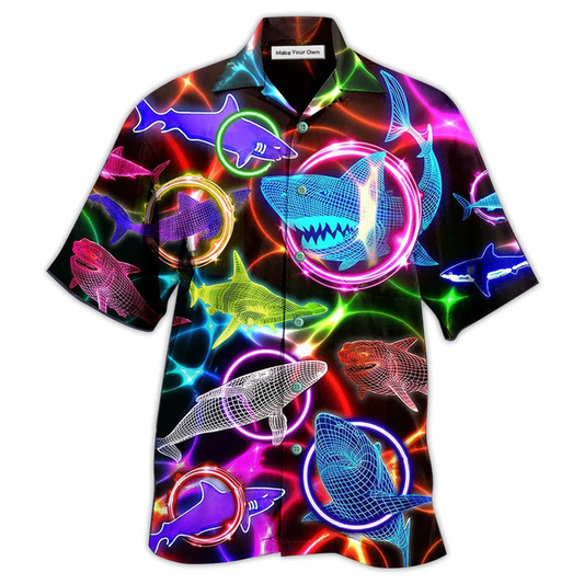 Hawaiian Shirt / Adults / S Shark Loves Circle Neon Style - Hawaiian Shirt - Reefox