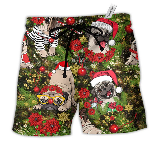 Beach Short / Adults / S Pug Christmas Have Yourself A Merry Little Pug - Beach Short Reefox - Owls Matrix LTD