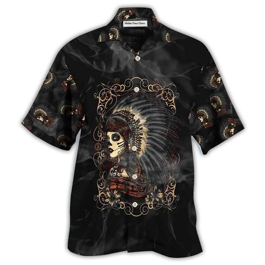 Hawaiian Shirt / Adults / S Native Girl Skull Style Dark - Hawaiian Shirt - Reefox