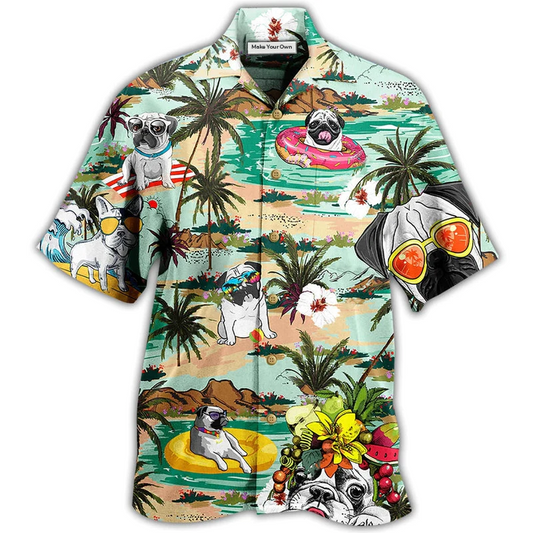 Hawaiian Shirt / Adults / S Bulldog Dog Loves Beach Loves Hawaii - Hawaiian Shirt - Reefox