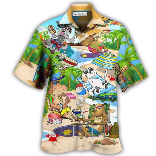Hawaiian Shirt / Adults / S Dog Puppy Funny Beaches Happy Summer - Hawaiian Shirt - Reefox