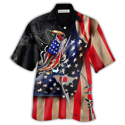 Hawaiian Shirt / Adults / S Fishing Bass Fishing America Cool Style - Hawaiian Shirt - Reefox