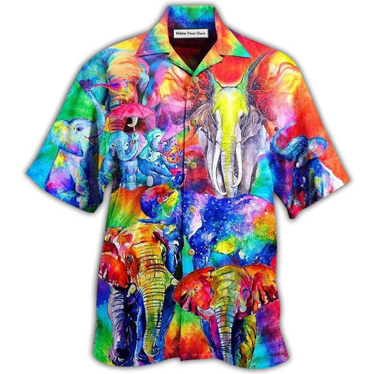Elephant Happy Rainbow Elephant Family Colorful - Hawaiian Shirt - Reefox