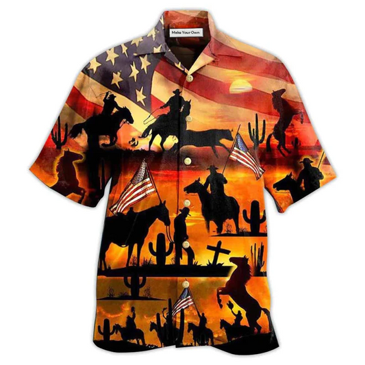 Hawaiian Shirt / Adults / S Cowboy American Love Life Sunset - Hawaiian Shirt - Reefox