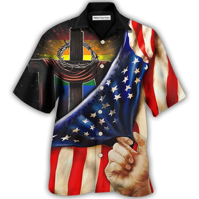 Hawaiian Shirt / Adults / S LGBT Independence Day Cross LGBT Flag Lighting - Hawaiian Shirt - Reefox