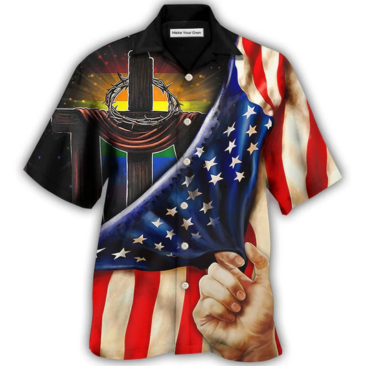 Hawaiian Shirt / Adults / S LGBT Independence Day Cross LGBT Flag Lighting - Hawaiian Shirt - Reefox