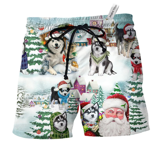 Beach Short / Adults / S Husky Merry Christmas So Cute - Beach Short Reefox - Owls Matrix LTD