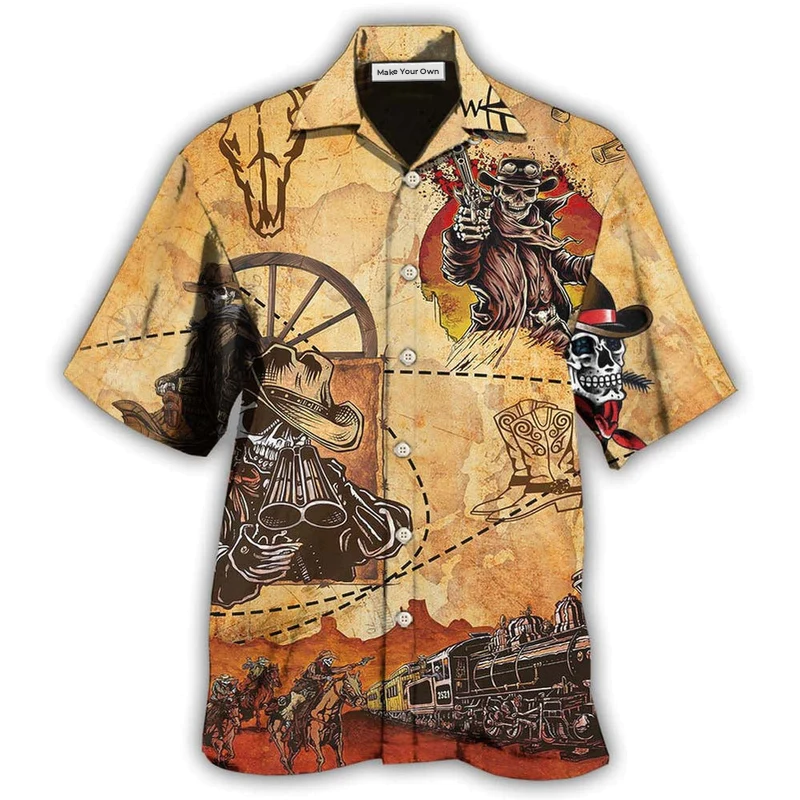 Hawaiian Shirt / Adults / S Cowboy Skull Love Cool Vintage - Hawaiian Shirt - Reefox