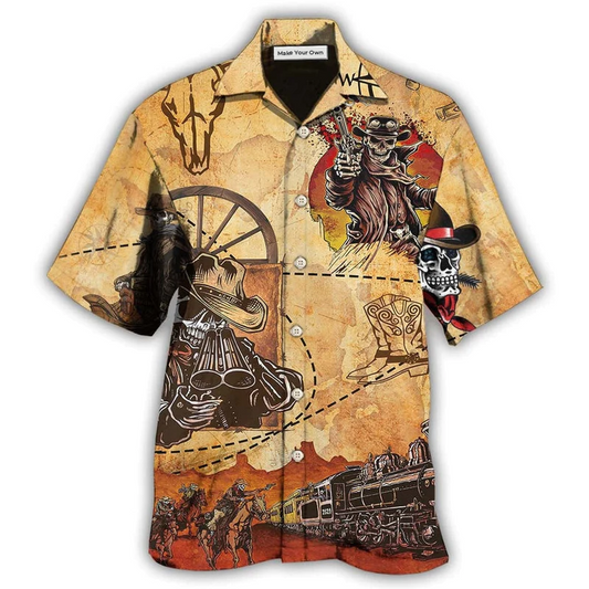 Hawaiian Shirt / Adults / S Cowboy Skull Love Cool Vintage - Hawaiian Shirt - Reefox