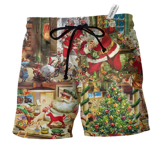 Beach Short / Adults / S Christmas Santa's Toy Workshop - Beach Short Reefox - Owls Matrix LTD