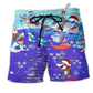 Beach Short / Adults / S Christmas Santa Shark Sits On Rockets And Brings Gifts To Ocean - Beach Short Reefox - Owls Matrix LTD