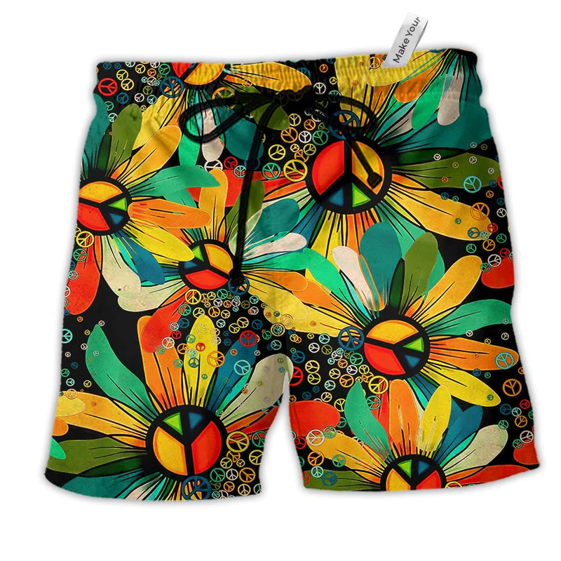 Beach Short / Adults / S Hippie Peace Flowers Style - Beach Short Reefox - Owls Matrix LTD