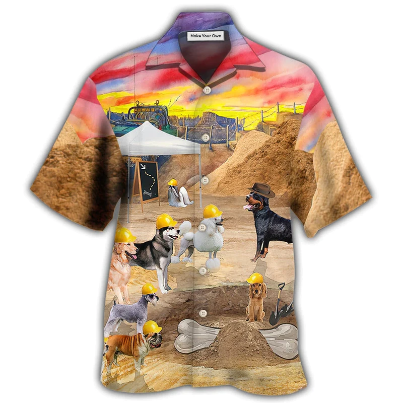 Hawaiian Shirt / Adults / S Dog Archeologist Dog Digging For Bones - Hawaiian Shirt - Reefox