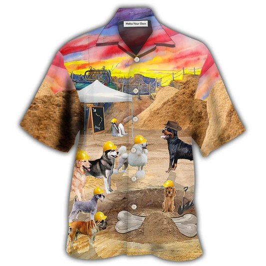 Hawaiian Shirt / Adults / S Dog Archeologist Dog Digging For Bones - Hawaiian Shirt - Reefox
