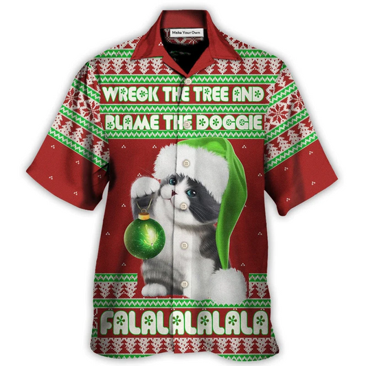 Hawaiian Shirt / Adults / S Cat Wreck The Tree Red Style Christmas - Hawaiian Shirt - Reefox
