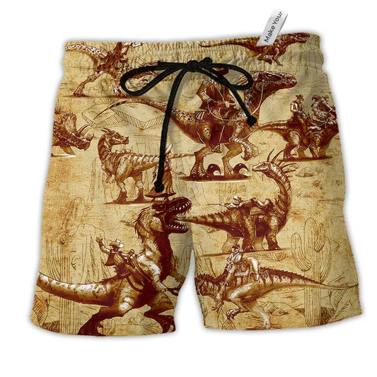 Beach Short / Adults / S Cowboy Dinosaur Love Life Yellow Style - Beach Short Reefox - Owls Matrix LTD