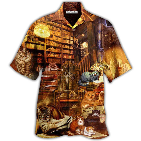 Hawaiian Shirt / Adults / S Book Happiness Is A Good Book And A Cat I'm So Happy - Hawaiian Shirt - Reefox