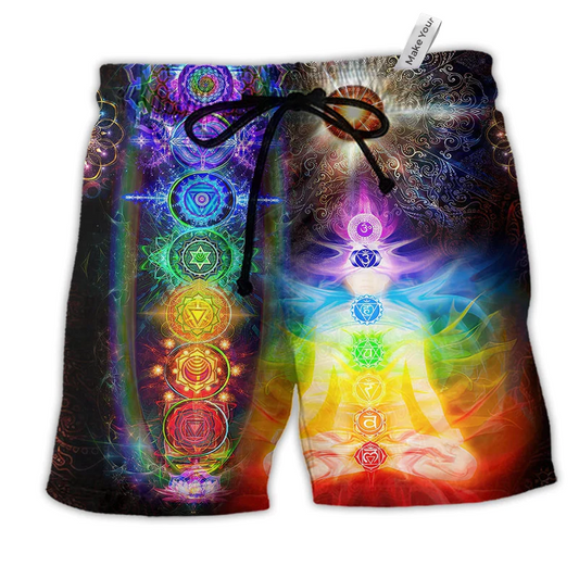 Beach Short / Adults / S Yoga Mind And Soul In A Harmony Chakra - Beach Short Reefox - Owls Matrix LTD