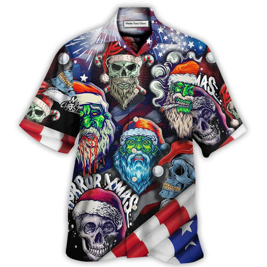 Hawaiian Shirt / Adults / S Skull Christmas US Flag Skeleton Art - Hawaiian Shirt - Reefox