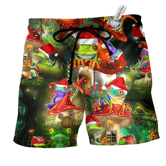 Beach Short / Adults / S Frog Says Merry Christmas - Beach Short Reefox - Owls Matrix LTD