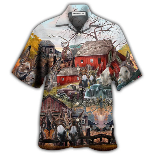 Hawaiian Shirt / Adults / S Donkey Animals Love Farm And Happiness Together - Hawaiian Shirt - Reefox