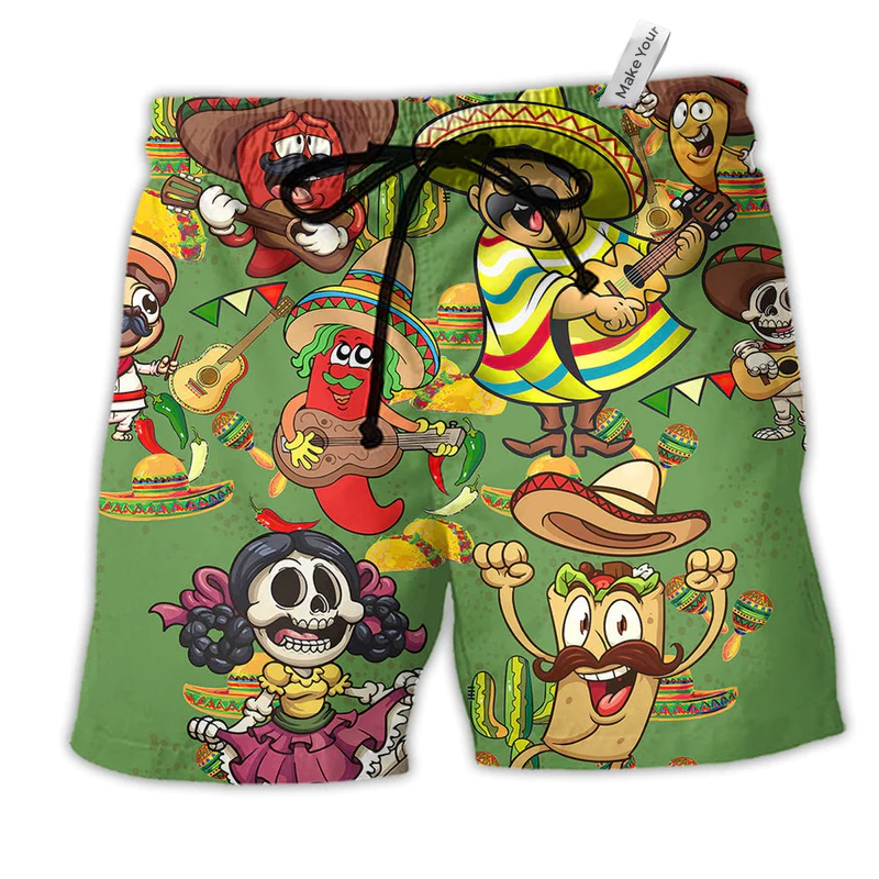 Beach Short / Adults / S Food Love Mexican Culture Cute Colors - Beach Short Reefox - Owls Matrix LTD