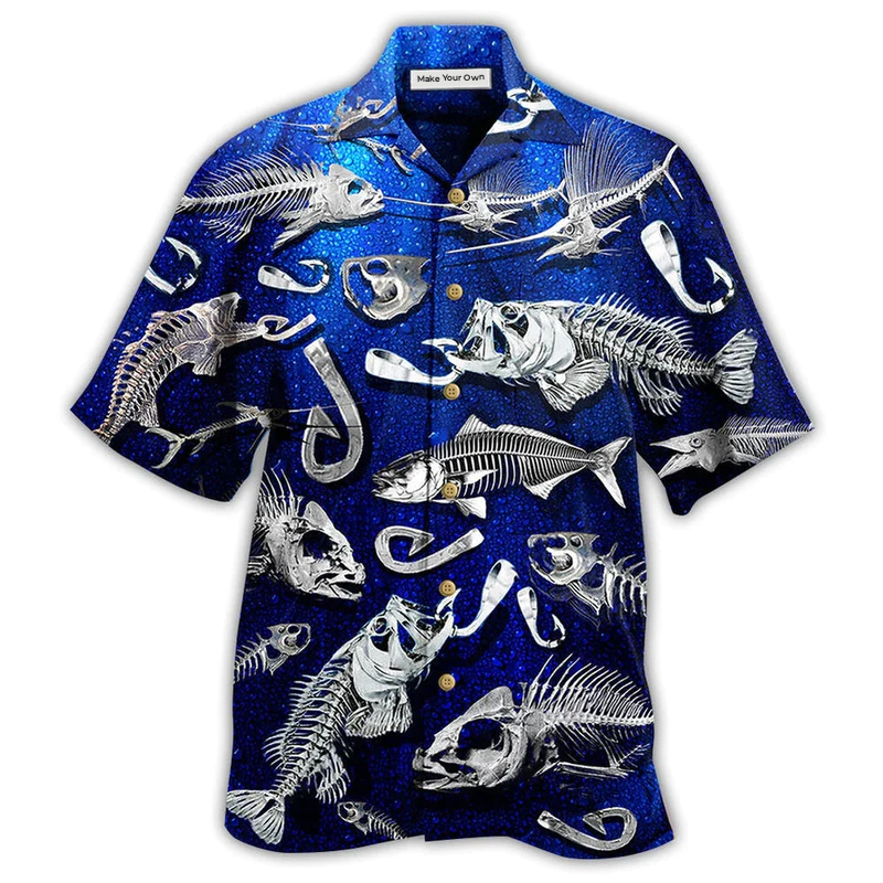 Hawaiian Shirt / Adults / S Fishing Fishbone Blue Style - Hawaiian Shirt - Reefox