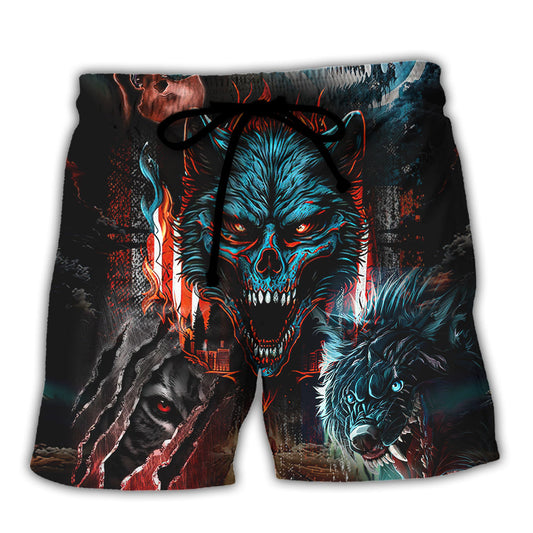 Skull Wolf Your First Mistake Was Thinking I Was One Of The Sheep - Beach Short Reefox