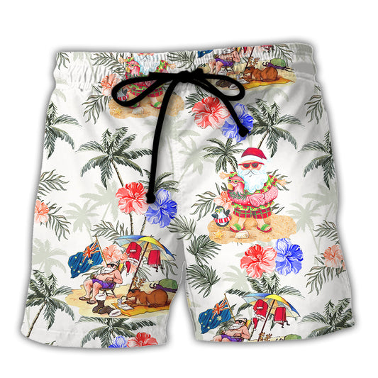 Christmas In July Santa Enjoy Time For Some Beach Therapy - Beach Short Reefox