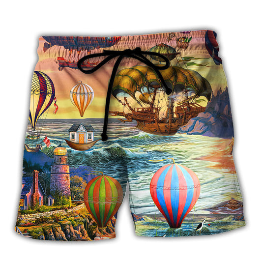 Air Balloon Steampunk I Travel By It - Beach Short Reefox - Owls Matrix LTD