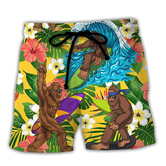 Surfing Funny Bigfoot I Just Want To Go Surfing Drink Beer And Take Naps - Beach Short Reefox