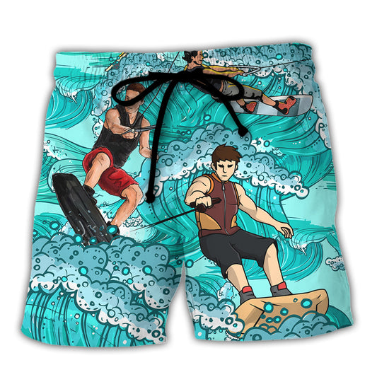 Water Skiing Sorry Can't Talk I'm On Another Line Funny Gift Lover Water Skiing - Beach Short Reefox