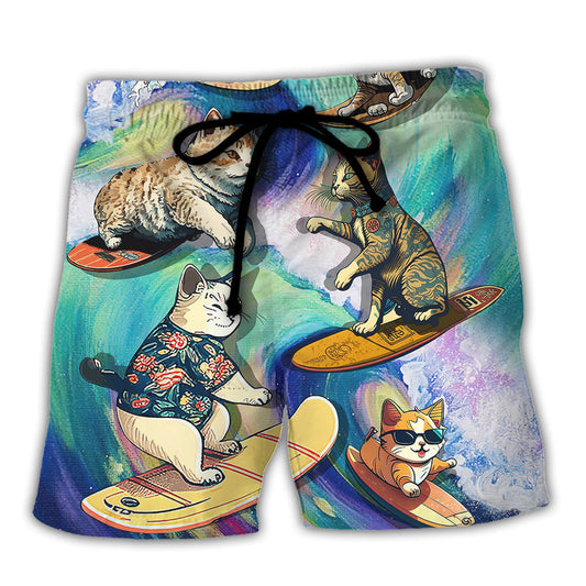 Surfing Funny Cat May The Surf Be With You Lover Surfing - Beach Short Reefox