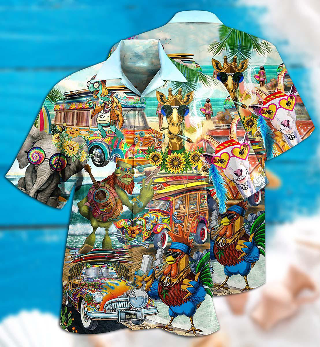 Hippie Funny Animals Happy Together Love Beach - Hawaiian Shirt - Reefox