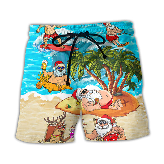 Beach Short / Adults / S Christmas Santa Claus Chilling On The Beach Mele Kalikimaka Funny - Beach Short Reefox - Owls Matrix LTD