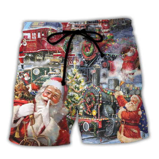 Beach Short / Adults / S Christmas Santa's Express Train - Beach Short Reefox - Owls Matrix LTD